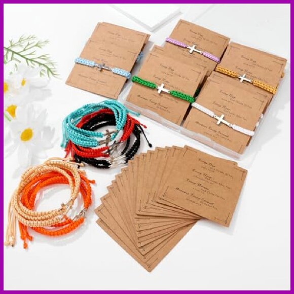 Adjustable Braided Cross Charm Bracelets with Inspirational Cards Set - Picture 6 of 8